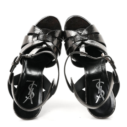 Saint Laurent Metallic Supercrack Calfskin Tribute 105 Platform Sandals 36.5 Gunmetal 2 of 9