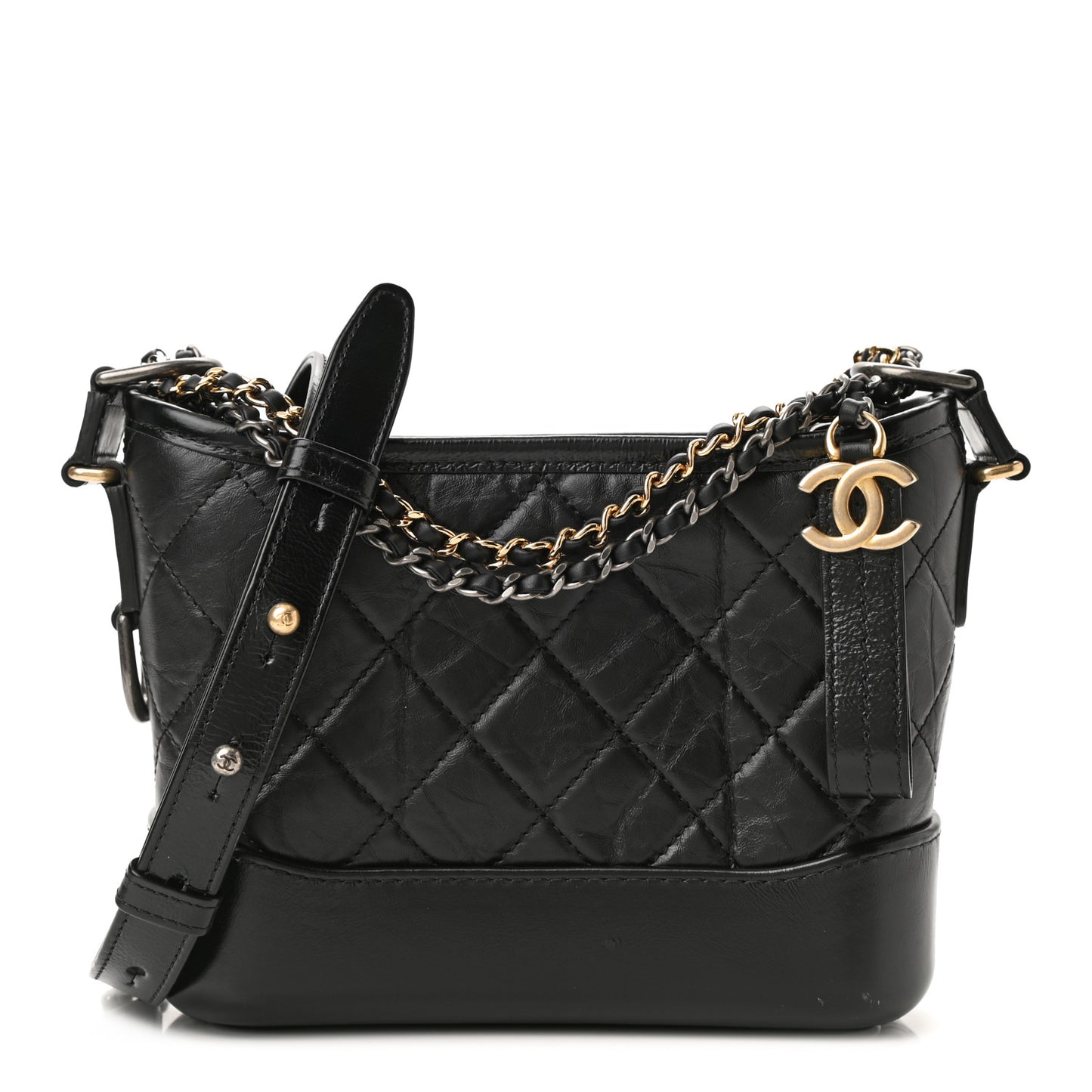 Aged Calfskin Quilted Small Gabrielle Hobo Black