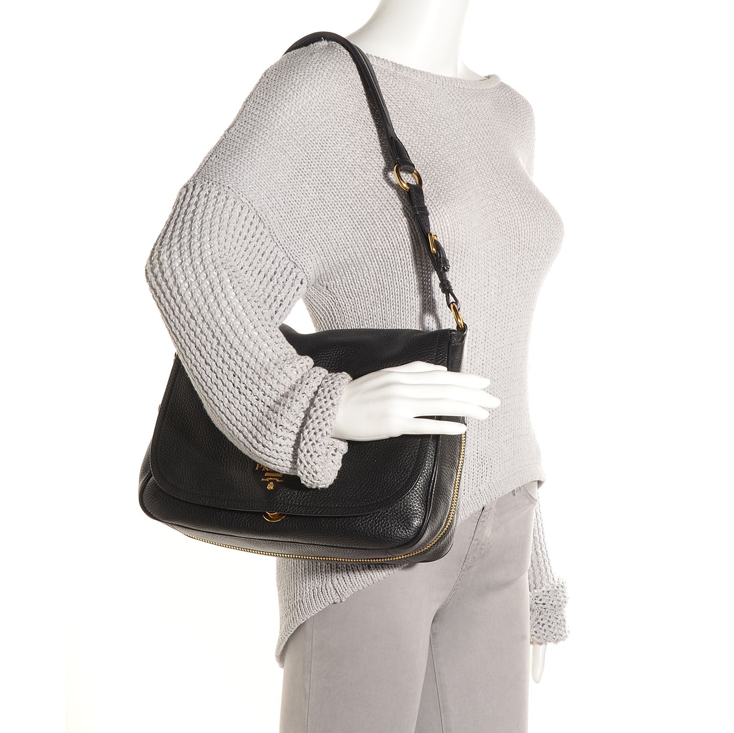 Prada Vitello Daino Shoulder Flap Bag Nero Black 2 of 10