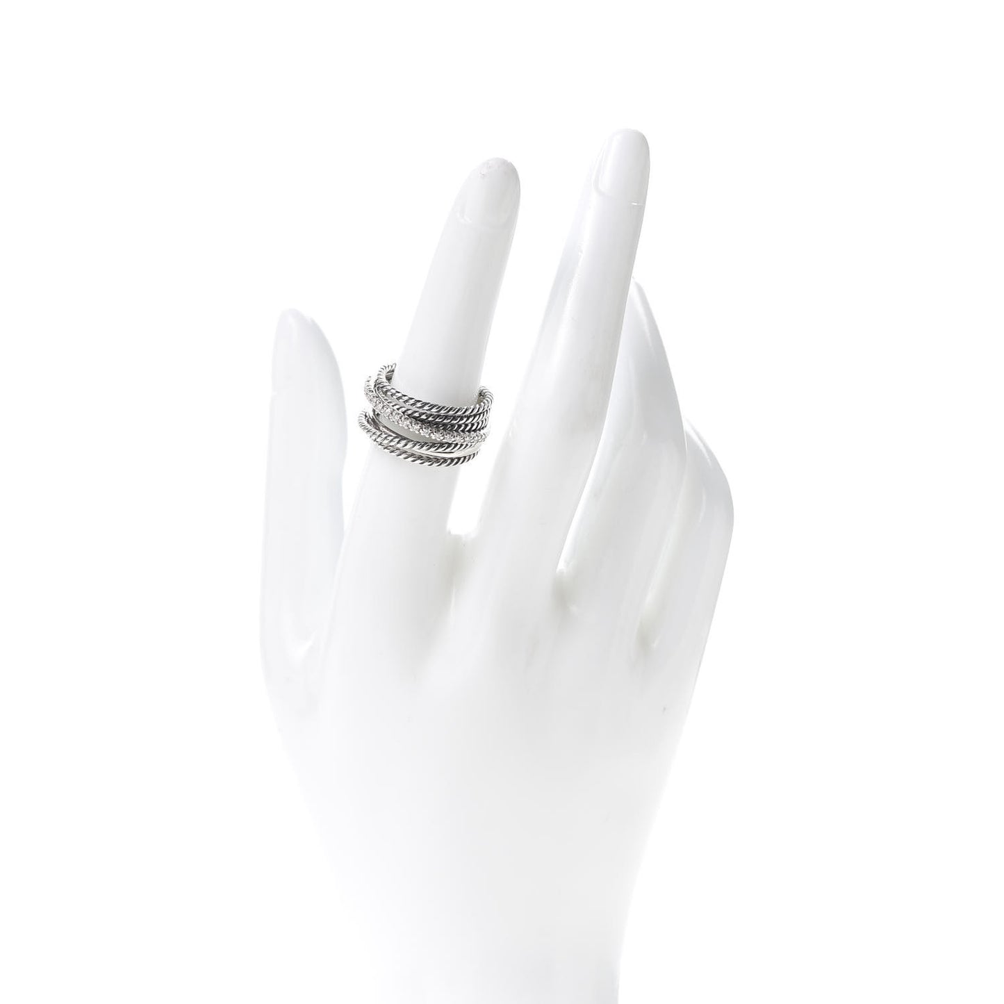 Sterling Silver Diamond 11mm Wide Crossover Cable Ring 54 7