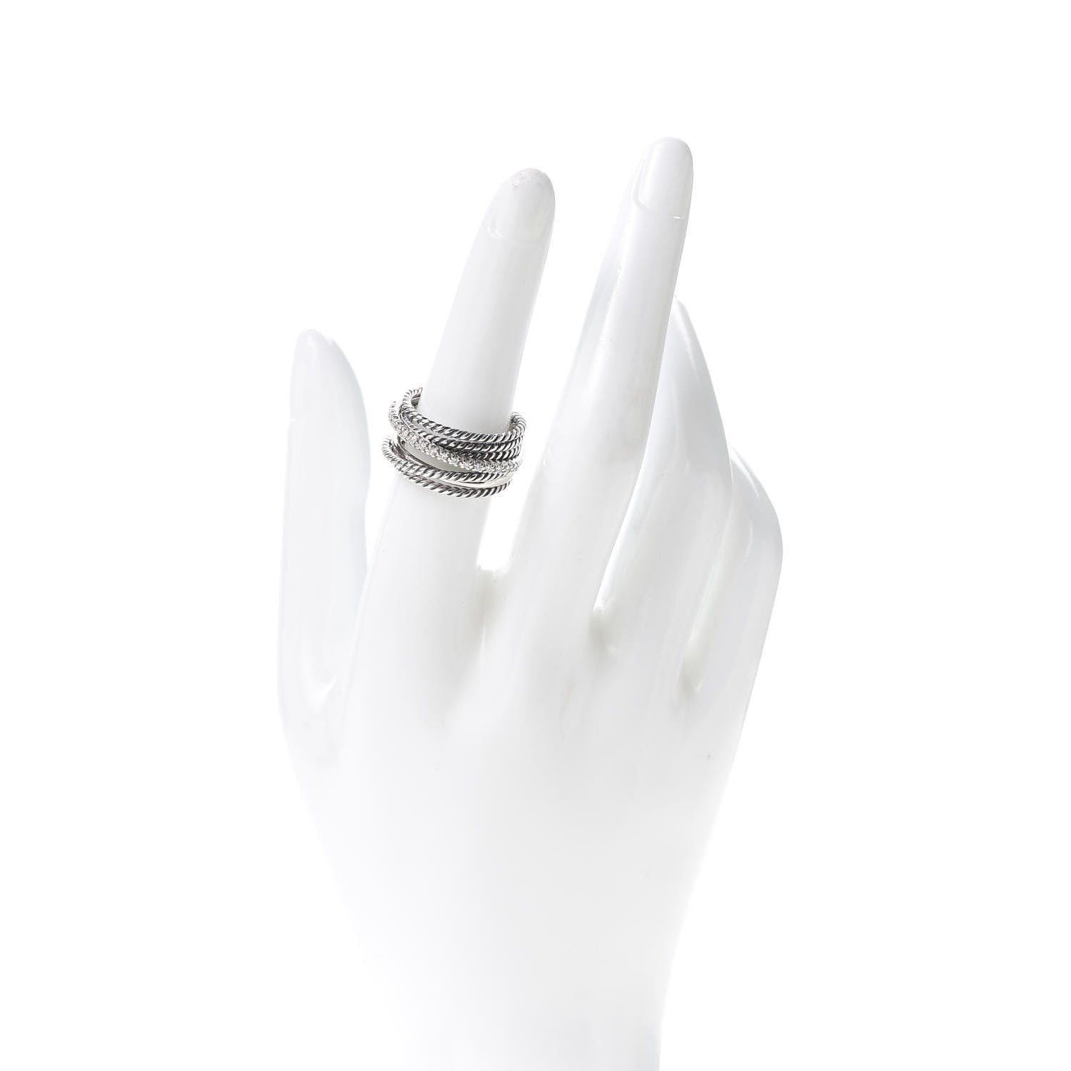 David Yurman Sterling Silver Diamond 11mm Wide Crossover Cable Ring 54 7 2 of 4
