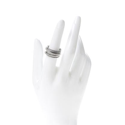 David Yurman Sterling Silver Diamond 11mm Wide Crossover Cable Ring 54 7 2 of 4