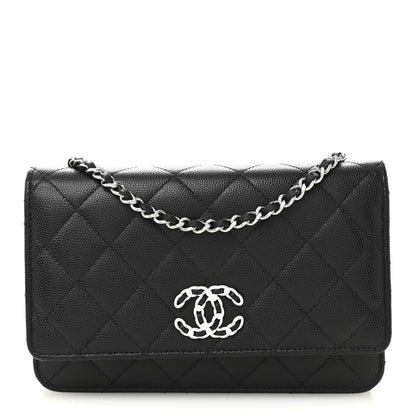 Chanel Caviar Quilted Crystal CC Wallet On Chain WOC Black 1 of 11