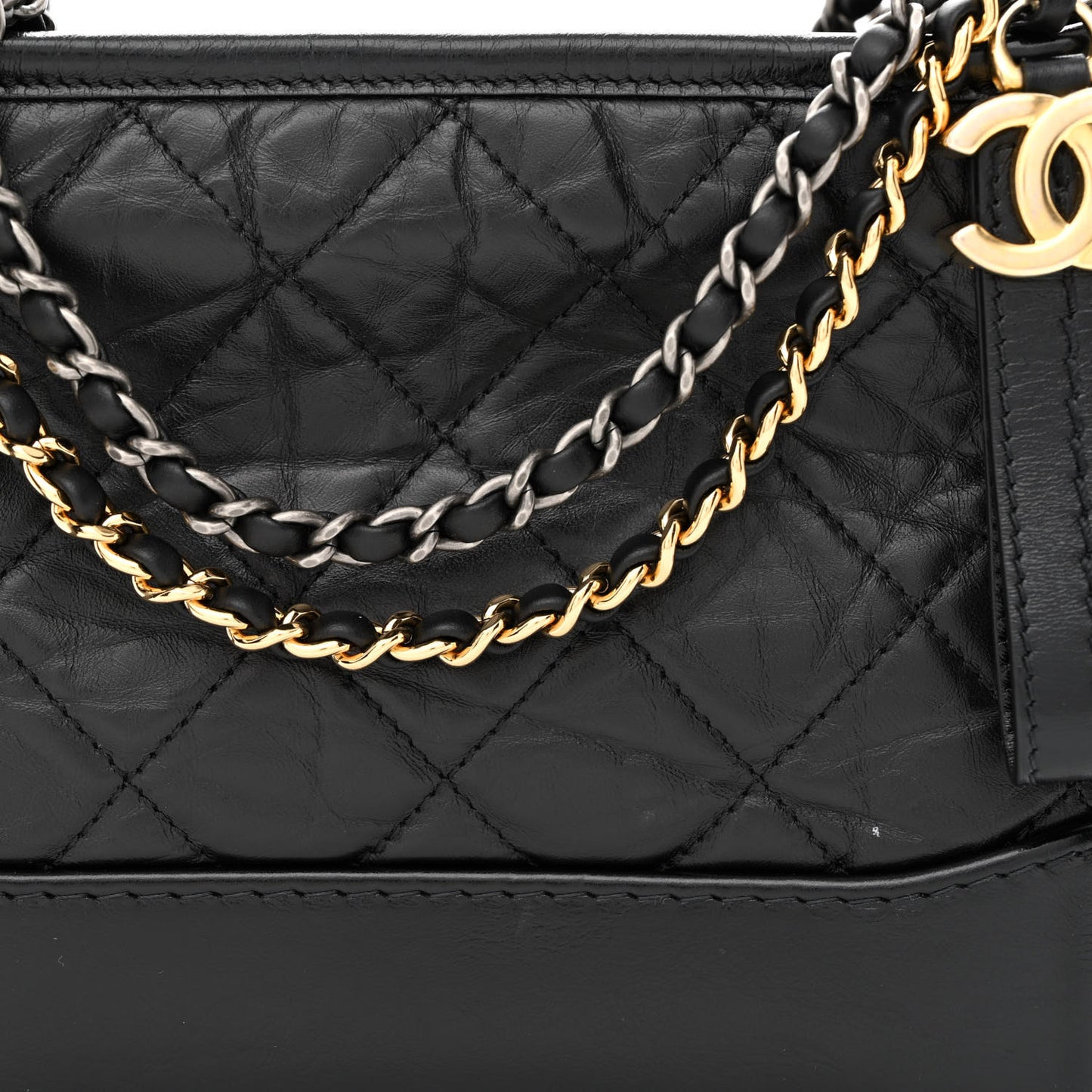 Aged Calfskin Quilted Small Gabrielle Hobo Black