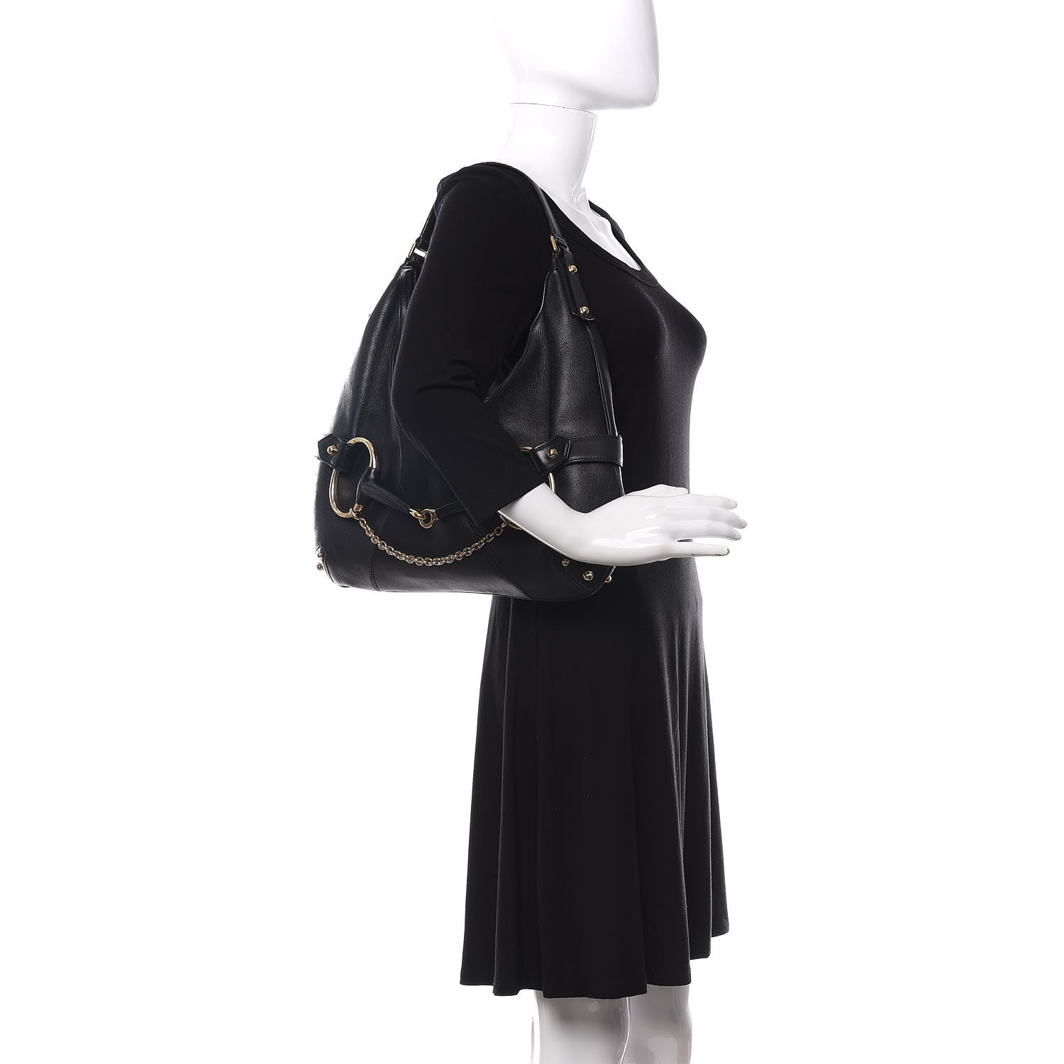 Gucci Calfskin Horsebit Chain Hobo Black 2 of 13