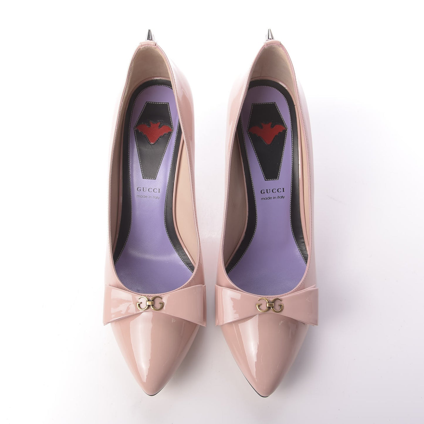 Patent GG Bow Sadie Spike Mid Heel Pumps 40 Perfect Pink