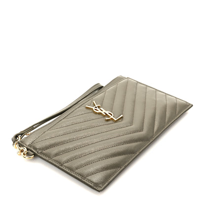 Saint Laurent Grain De Poudre Chevron Monogram Bill Pouch Vert Kaki 17 of 18