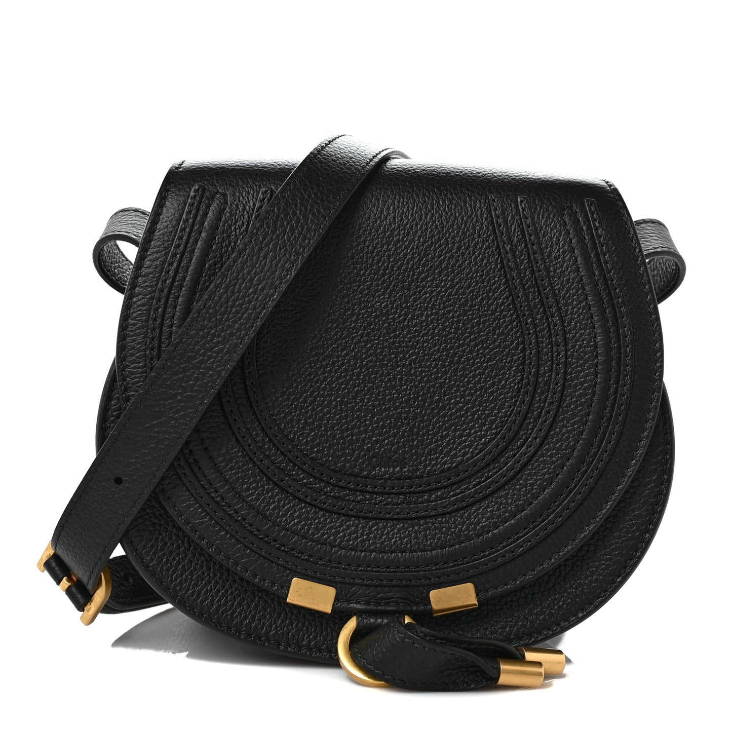 Calfskin Mini Marcie Round Crossbody Bag Black