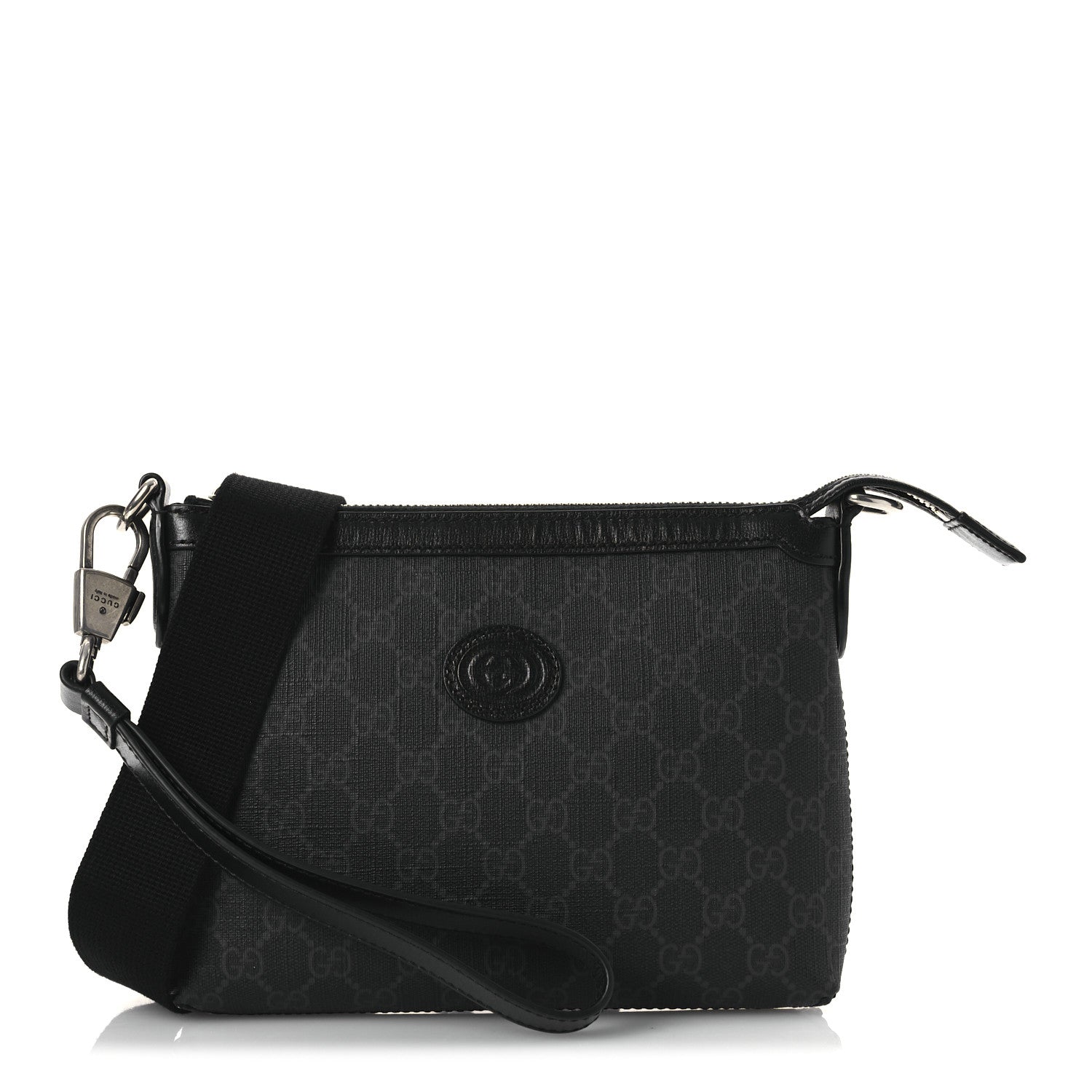 Gucci GG Supreme Monogram Azalea Calfskin Retro Interlocking G Wristlet Messenger Bag Black 1 of 11