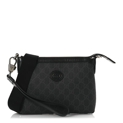 Gucci GG Supreme Monogram Azalea Calfskin Retro Interlocking G Wristlet Messenger Bag Black 1 of 11