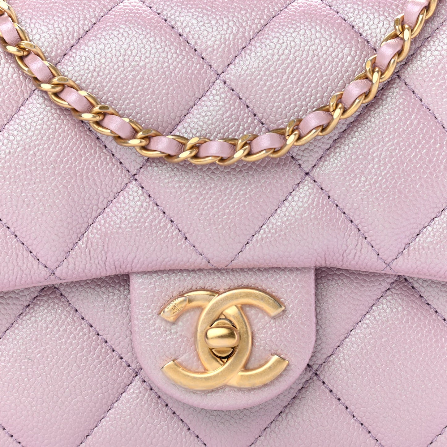 Iridescent Caviar Quilted Mini My Perfect Flap Pink