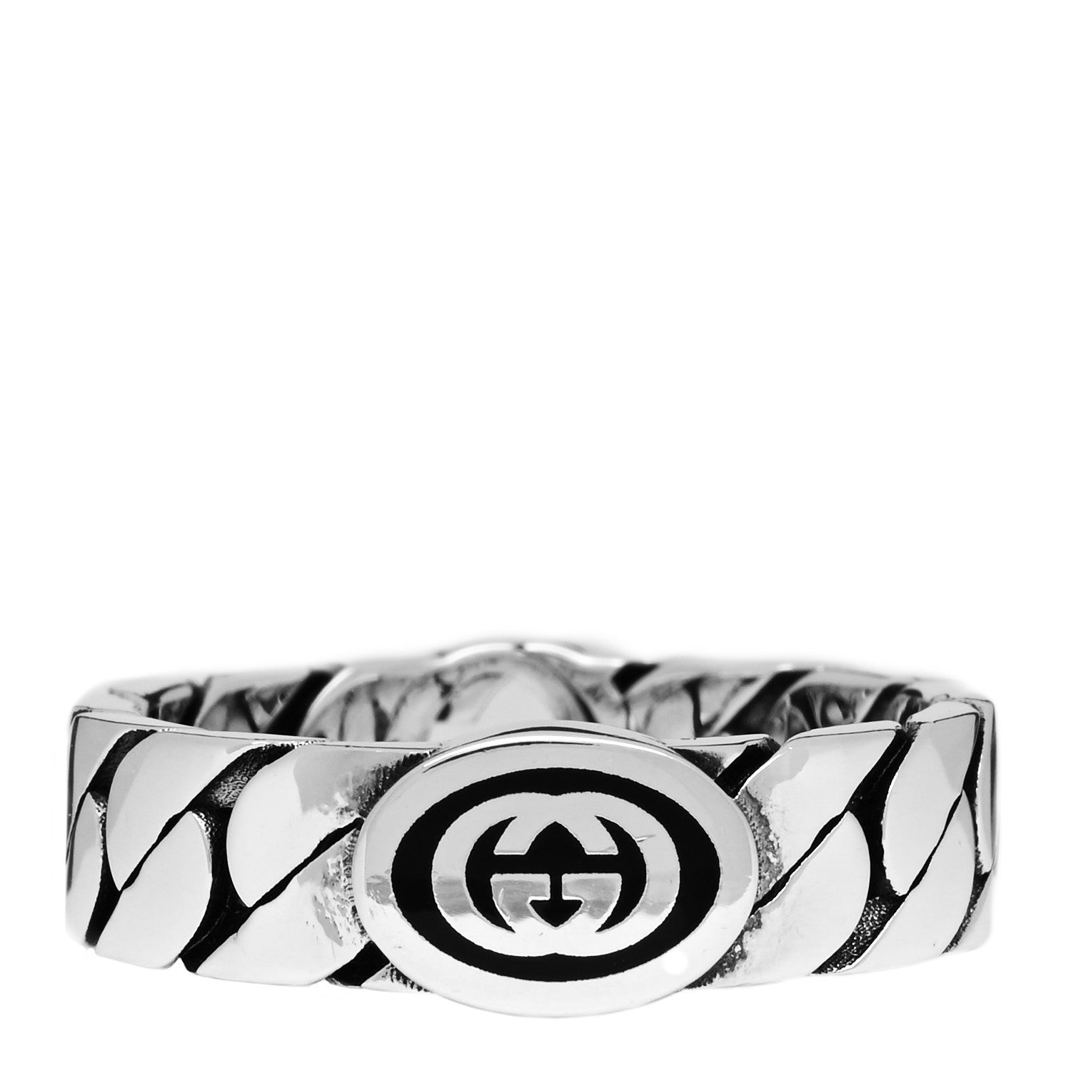 Gucci Sterling Silver Enamel Interlocking G Chain Ring 63 10.5 Black 3 of 5