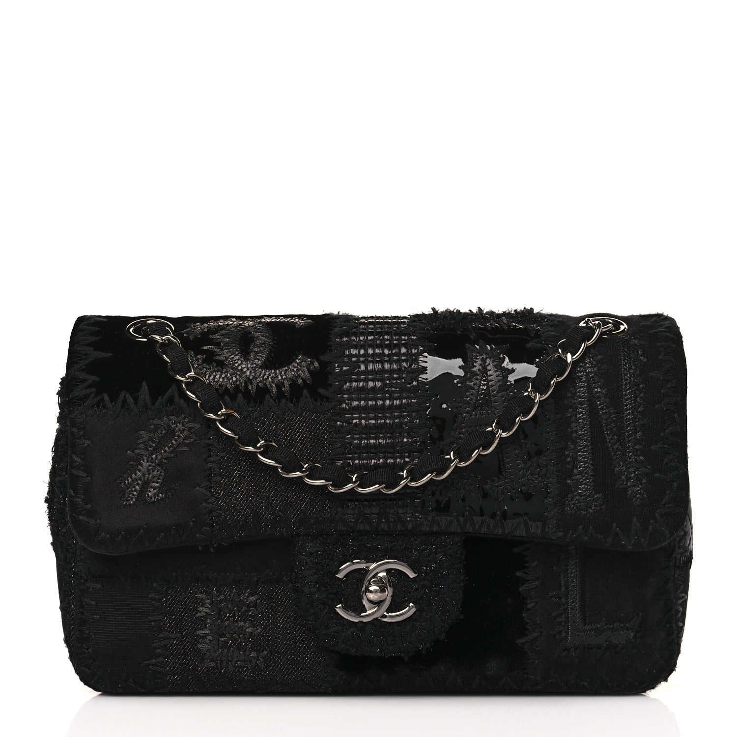 Chanel Tweed Patchwork Medium Single Flap Black 1 of 10