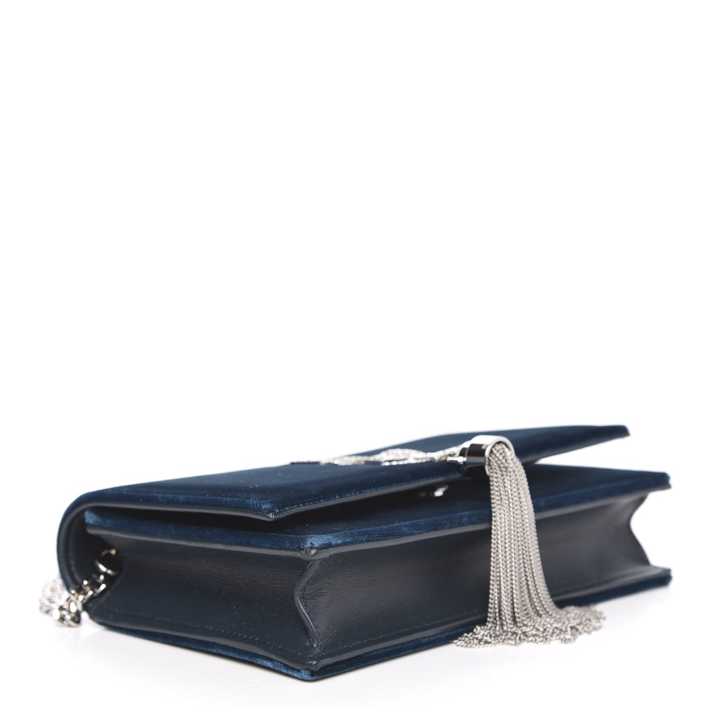 Velvet Crystal Monogram Kate Tassel Chain Wallet Blue