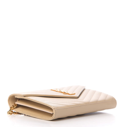 Saint Laurent Grain De Poudre Matelasse Chevron Monogram Chain Wallet Nude Powder 3 of 10
