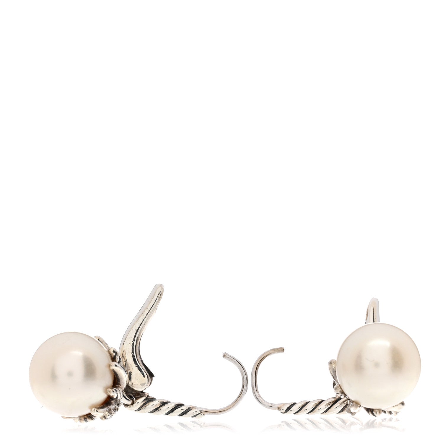 David Yurman Sterling Silver Diamond 9.5mm Pearl Starburst Drop Earrings 3 of 4