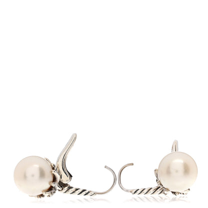 David Yurman Sterling Silver Diamond 9.5mm Pearl Starburst Drop Earrings 3 of 4