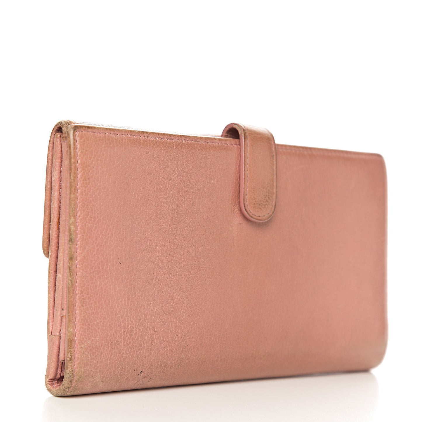 Goatskin Camellia Embossed Flap Wallet Pink