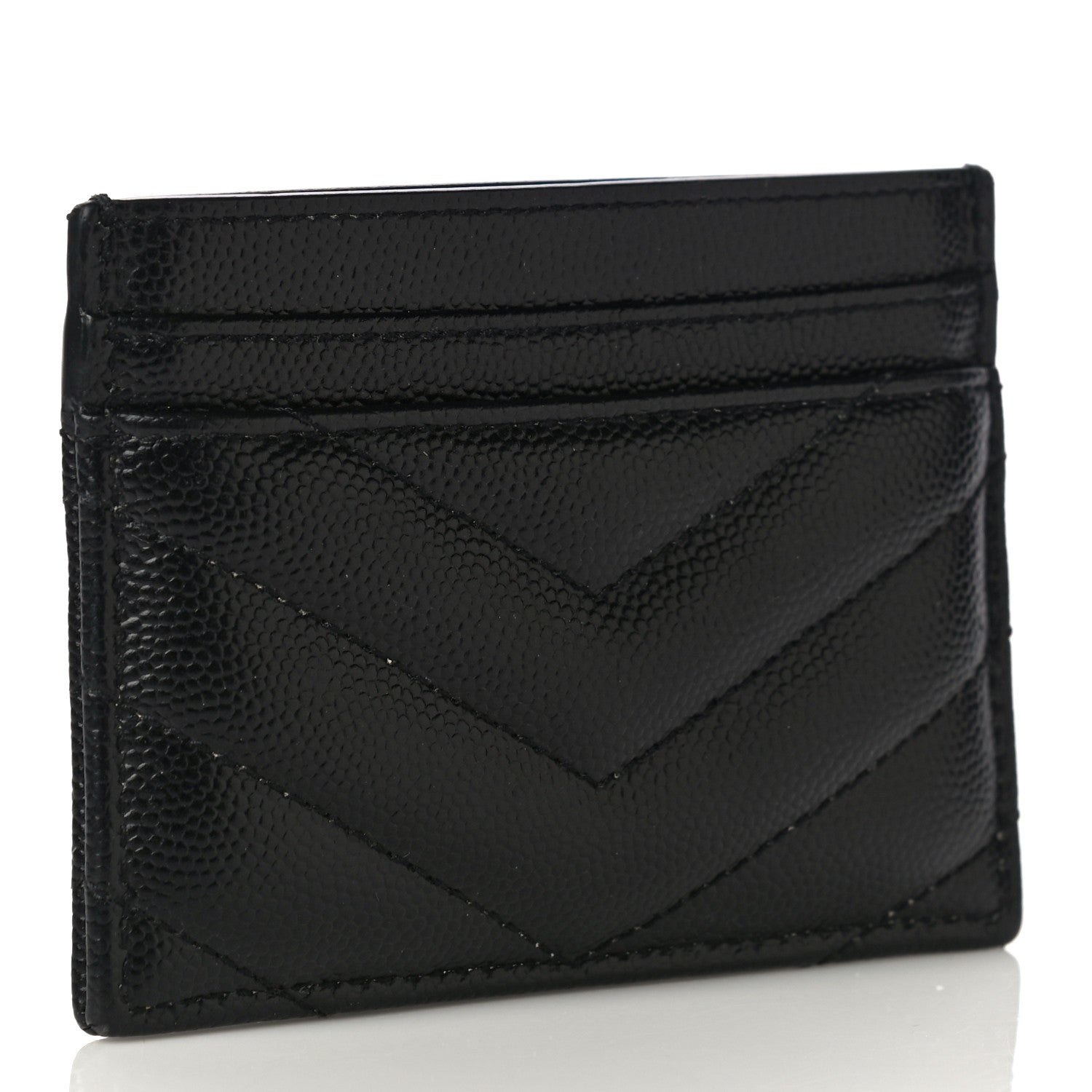 Saint Laurent Grain De Poudre Matelasse Chevron Monogram Credit Card Case Black 3 of 11