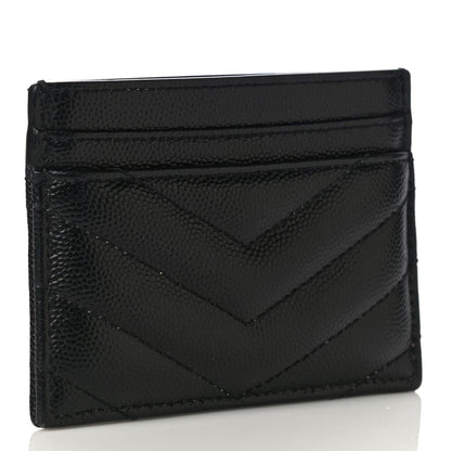 Saint Laurent Grain De Poudre Matelasse Chevron Monogram Credit Card Case Black 3 of 11