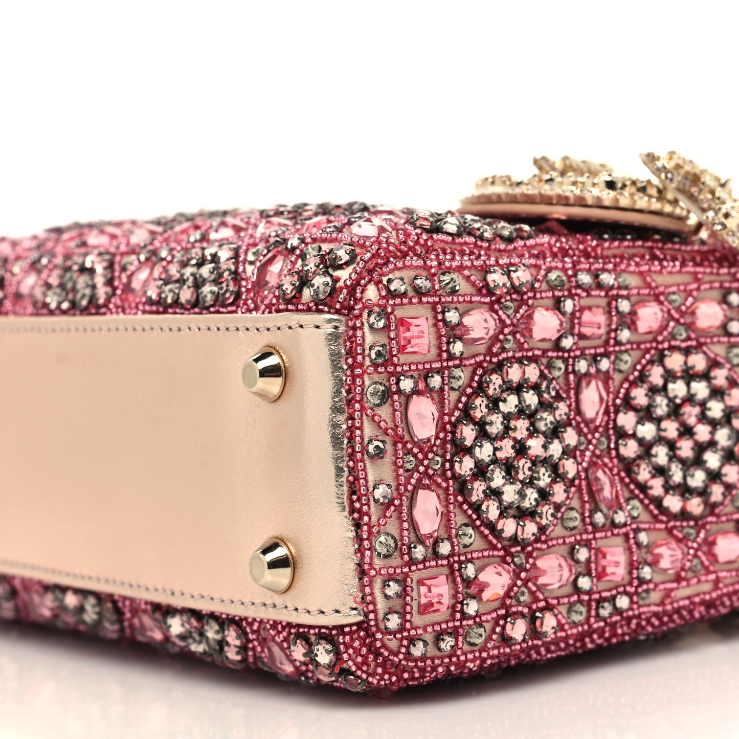 Metallic Calfskin Satin Celestial Bead Embroidery Cannage Mini Lady Dior Rose Des Vents