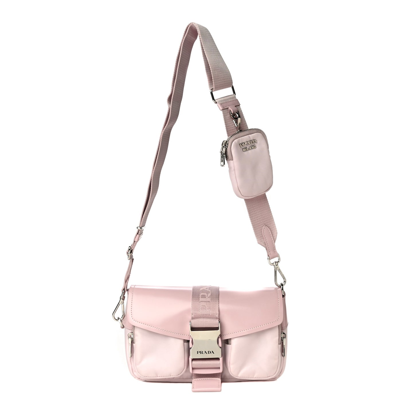 Re-Nylon Spazzolato Double Pocket Buckle Shoulder Bag Alabastro