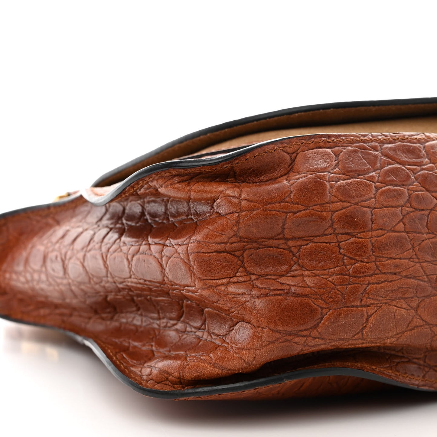 Calfskin Crocodile Embossed Medium Marcie Satchel Mahogany