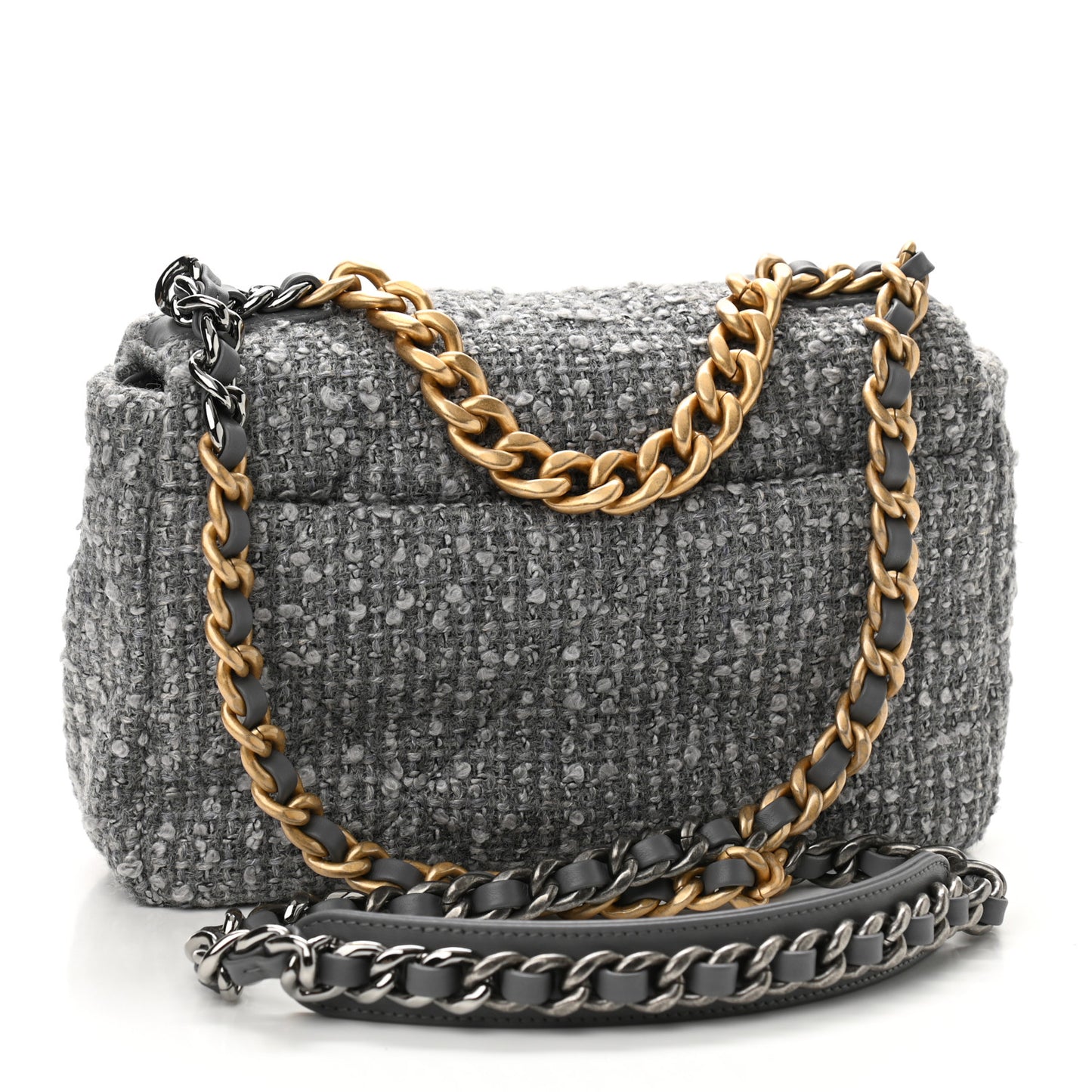Tweed Quilted Medium Chanel 19 Flap Grey