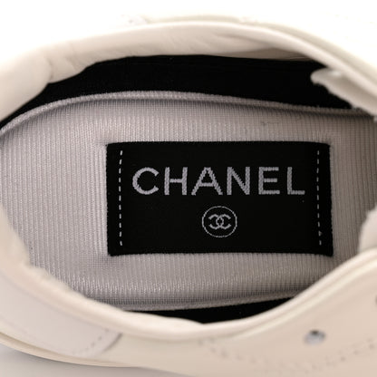 Chanel Shiny Calfskin Suede Quilted CC Logo Sneakers 38.5 White 8 of 10