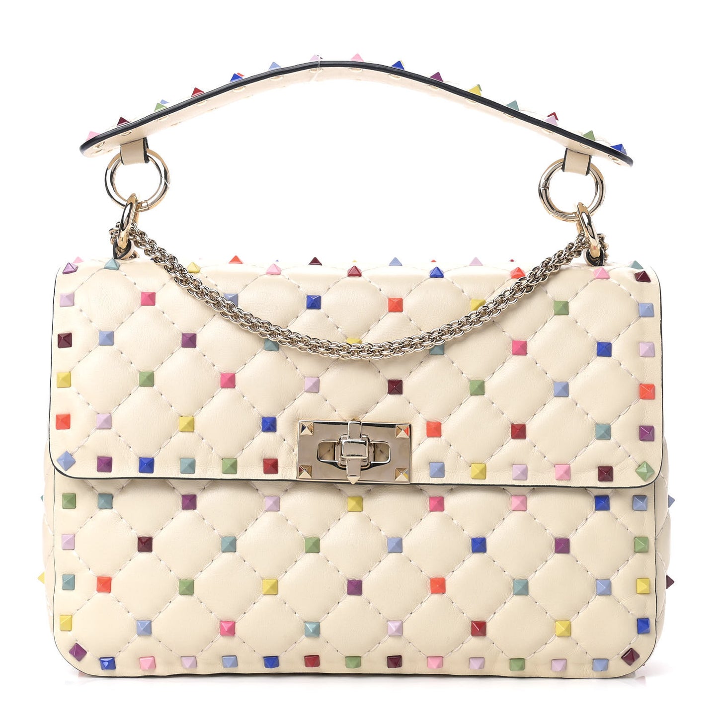 Lambskin Medium Rockstud Spike Shoulder Bag Ivory Multicolor