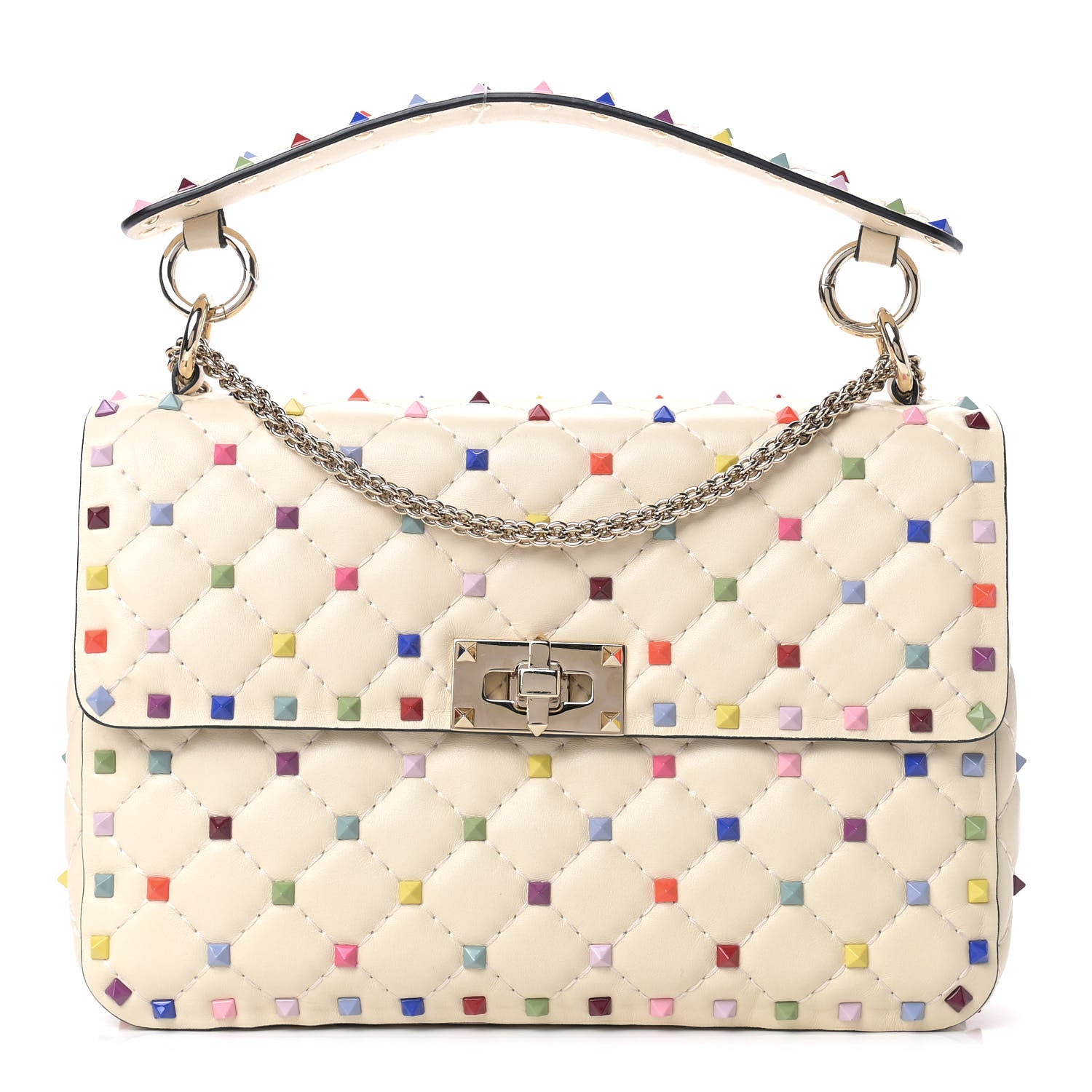 Valentino Garavani Lambskin Medium Rockstud Spike Shoulder Bag Ivory Multicolor 1 of 7