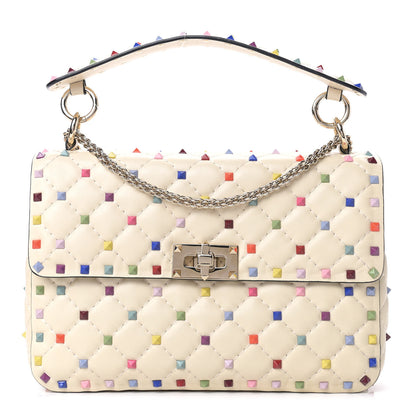 Valentino Garavani Lambskin Medium Rockstud Spike Shoulder Bag Ivory Multicolor 1 of 7