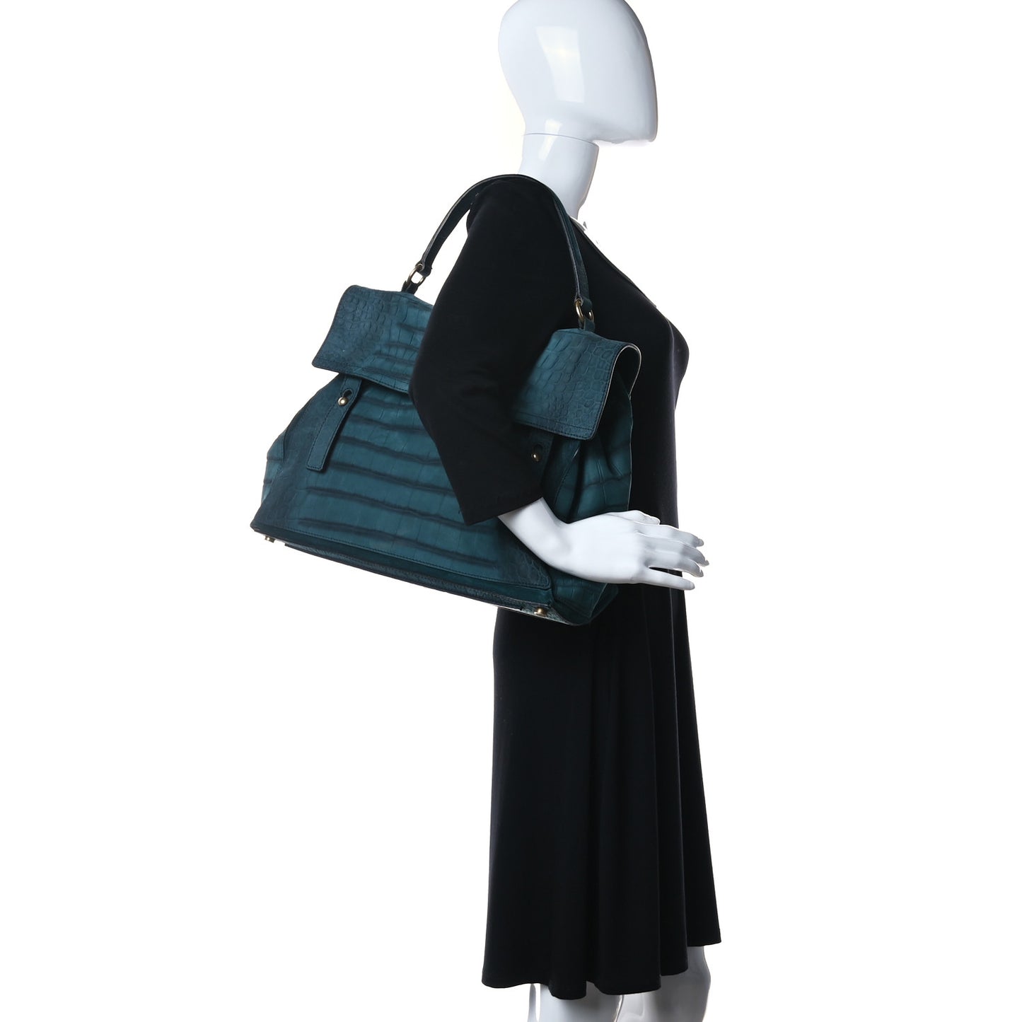 Crocodile Embossed Nubuck Calfskin Large Muse Two Green