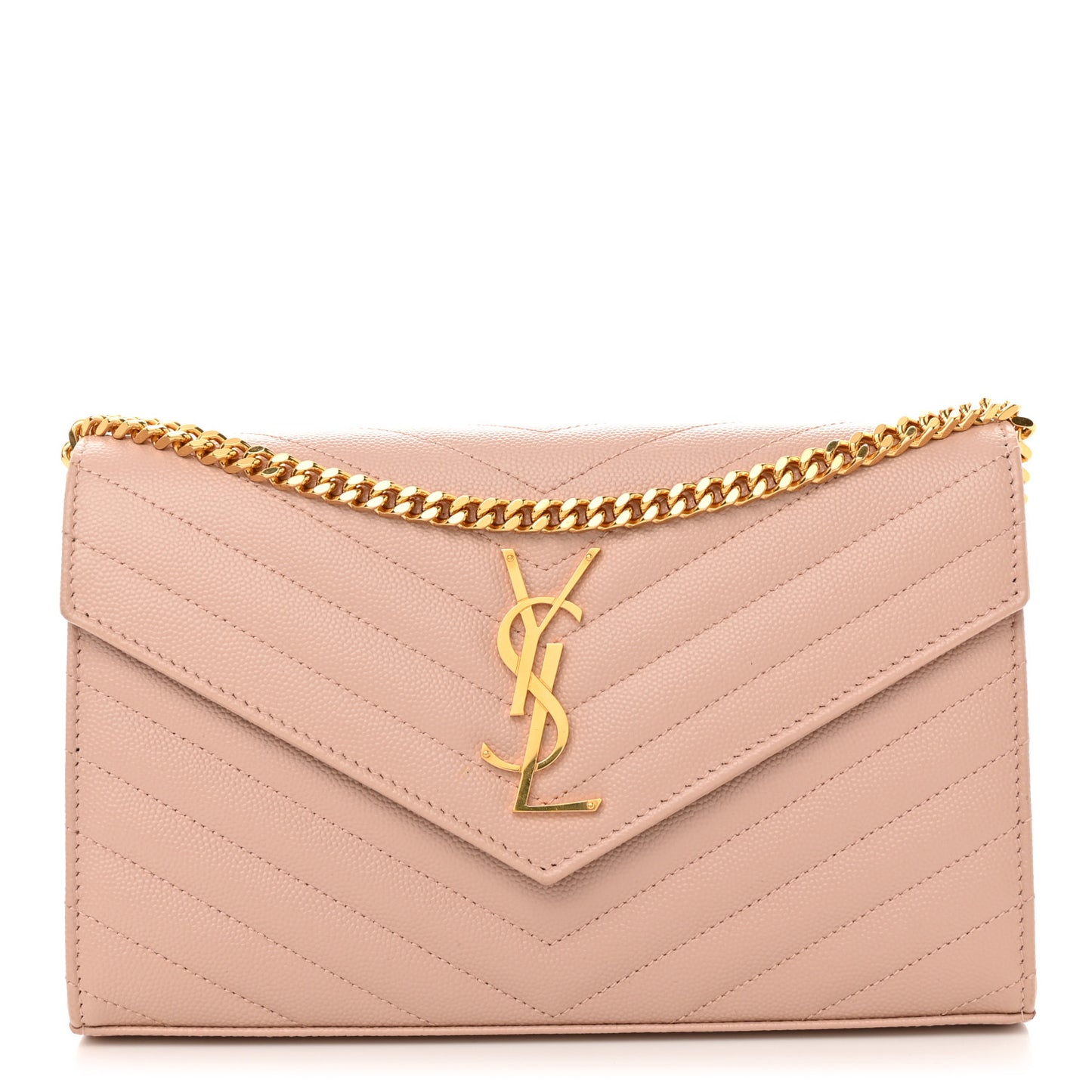 Grain De Poudre Matelasse Chevron Monogram Chain Wallet Pale Pink