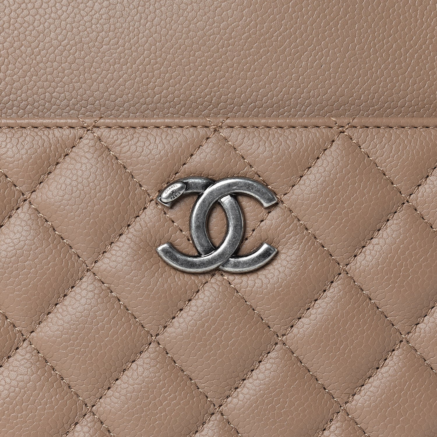 Chanel Grained Calfskin Quilted Large Zipped Shopping Tote Taupe 8 of 11