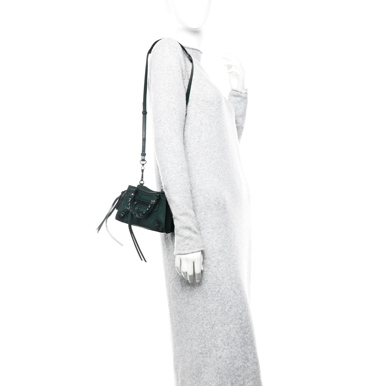 Balenciaga Semi Shiny Calfskin Crocodile Embossed Neo Classic Black Hardware Nano City Crossbody Forest Green 2 of 9