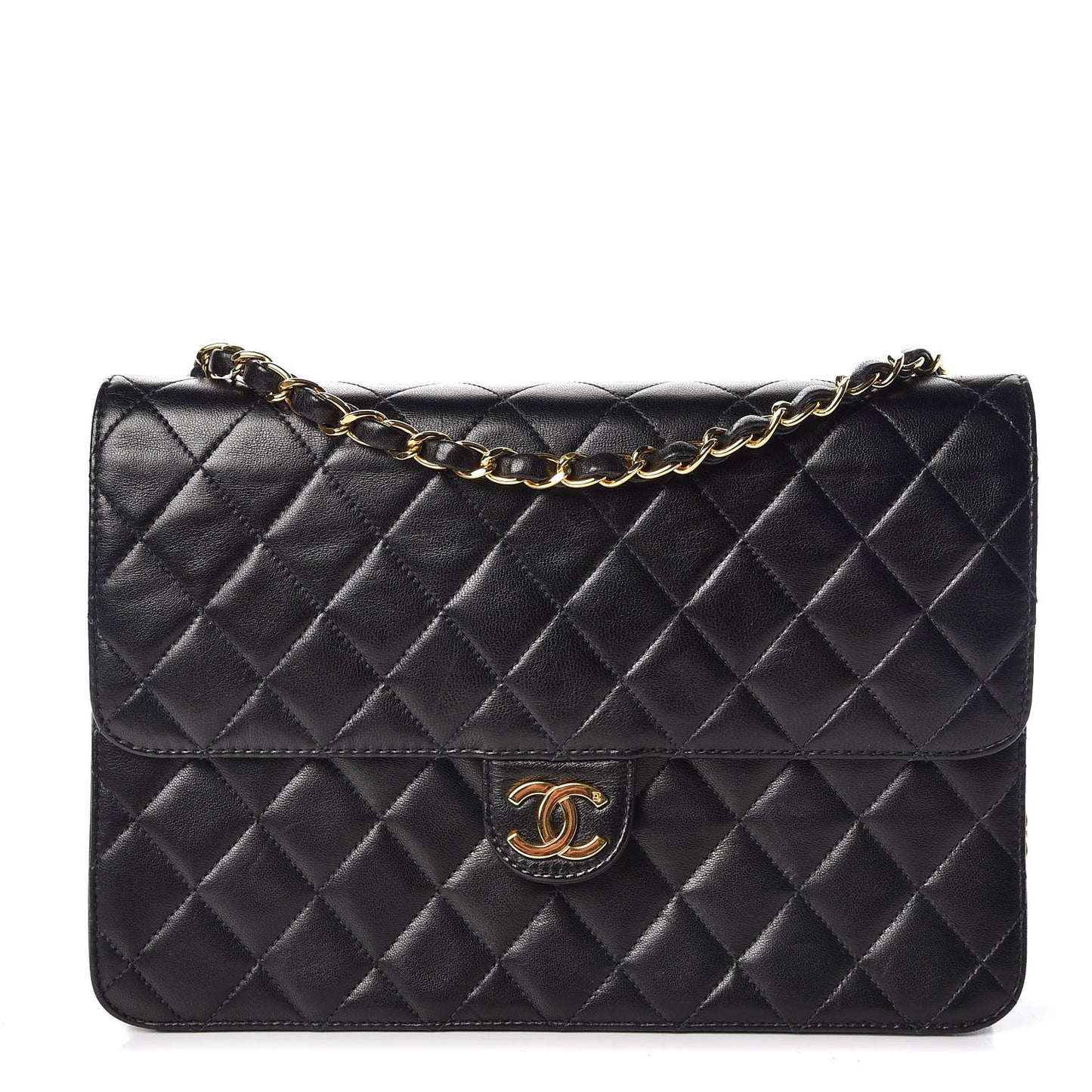 Lambskin Quilted Medium Single Flap Black