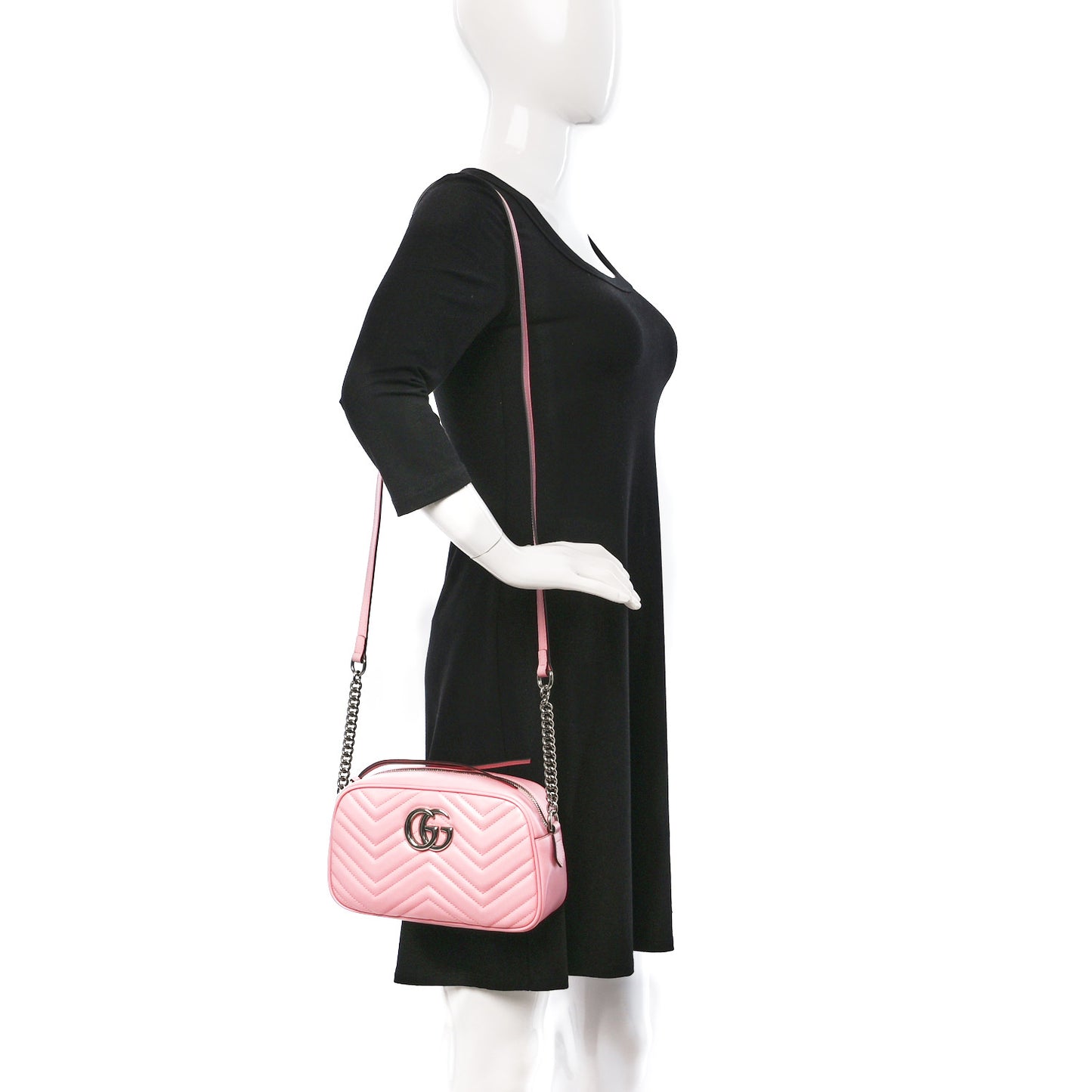 Calfskin Matelasse Small GG Marmont Chain Shoulder Bag Wild Rose