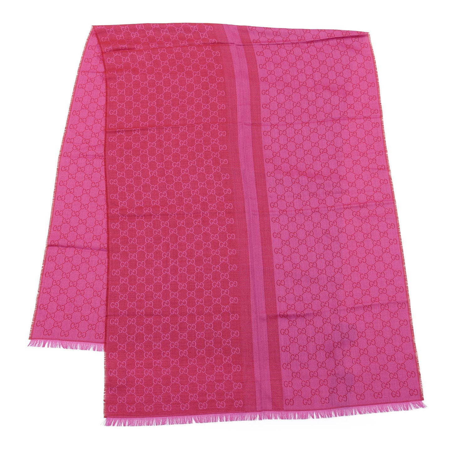Wool Silk GG Monogram GGWeblong Fringe Scarf Shawl Red Pink