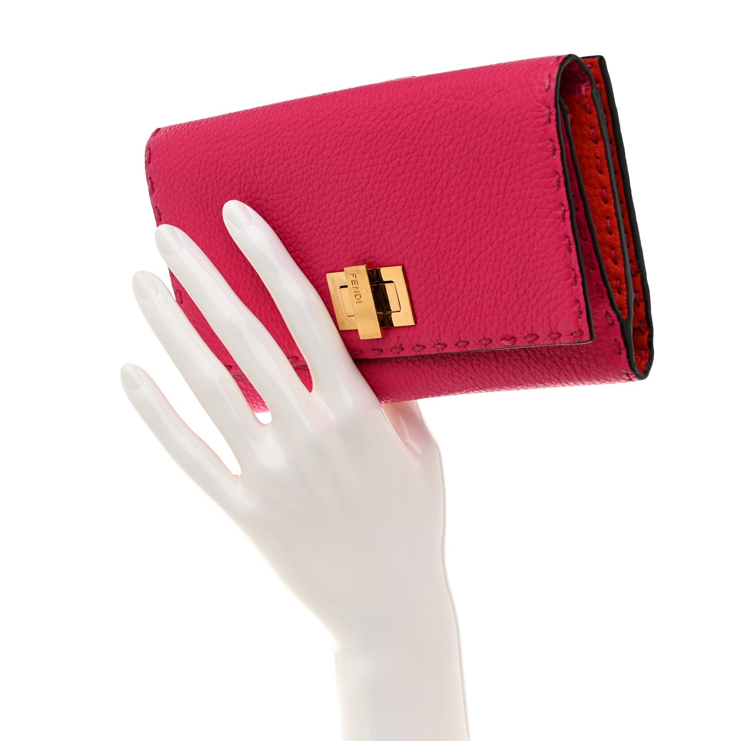 Fendi Cuoio Romano Selleria Bi-Color Peekaboo Continental Wallet Fuxia Papavero 2 of 13