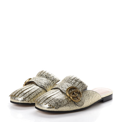 Gucci Galassia Womens GG Marmont Fringe Slippers 36 Platino 2 of 10