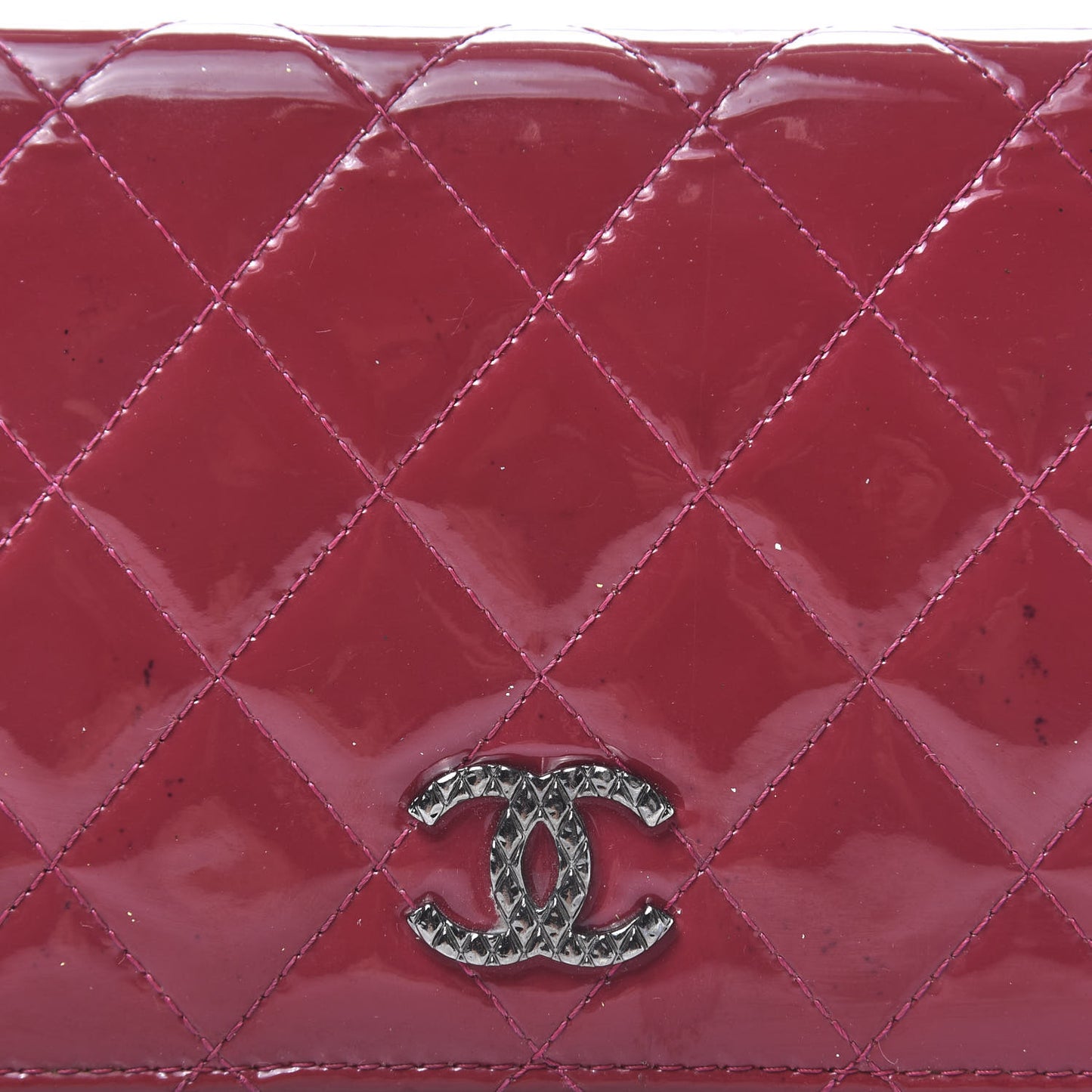 Patent Calfskin Quilted Large Brilliant Flap Wallet Fuchsia