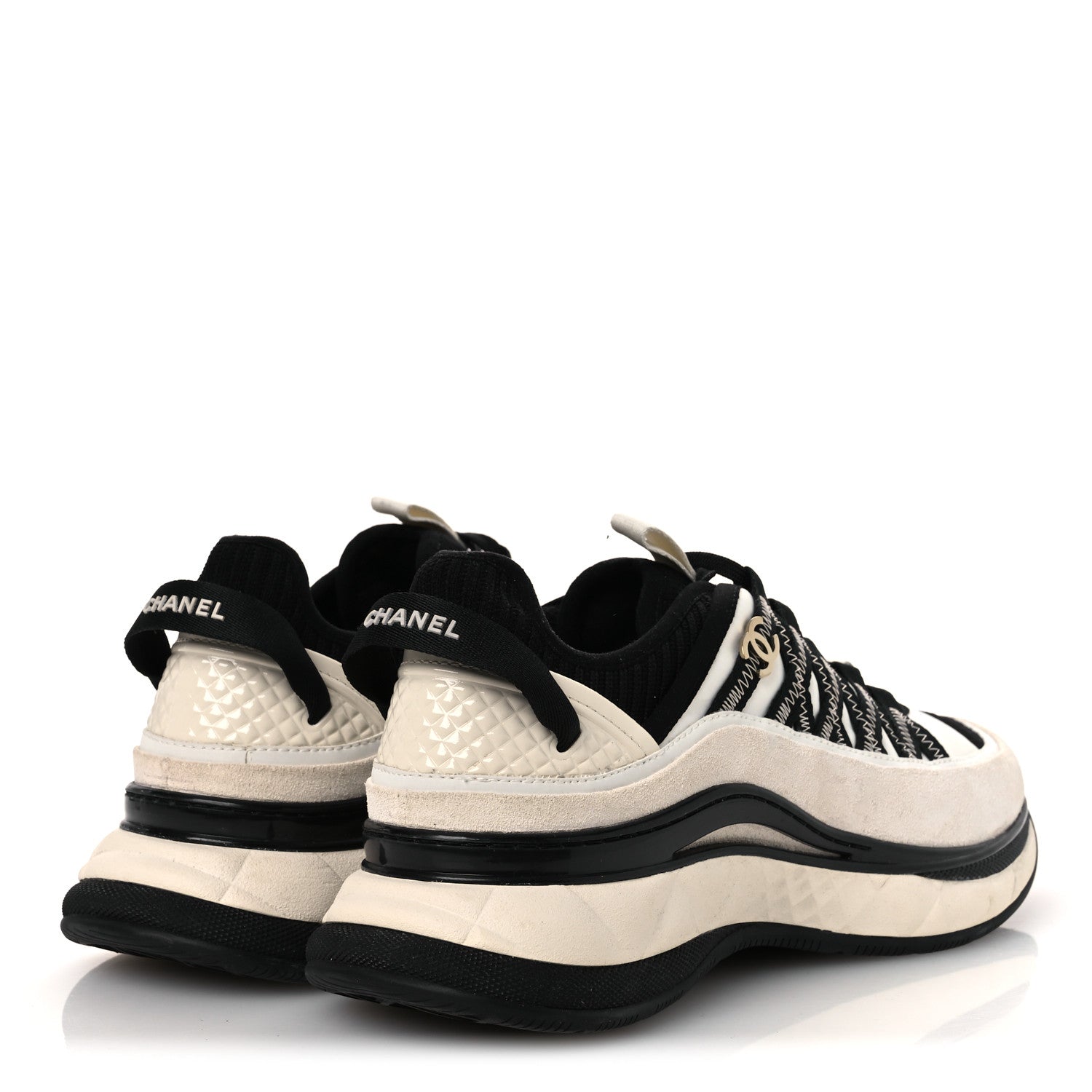 Chanel Fabric Suede Calfskin CC Sneakers 39.5 White Black 5 of 12
