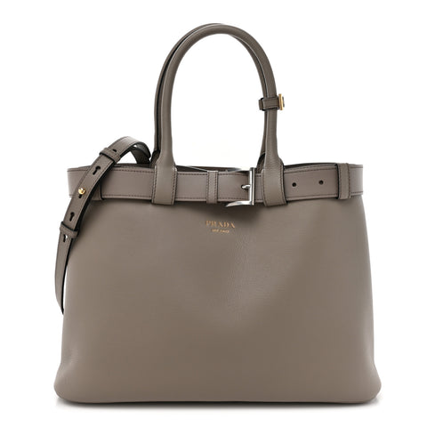 Soft Grain Calfskin Vtello Large Double Belt Tote Argilla