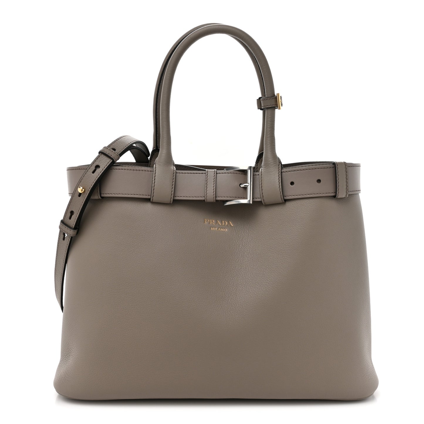 Soft Grain Calfskin Vtello Large Double Belt Tote Argilla