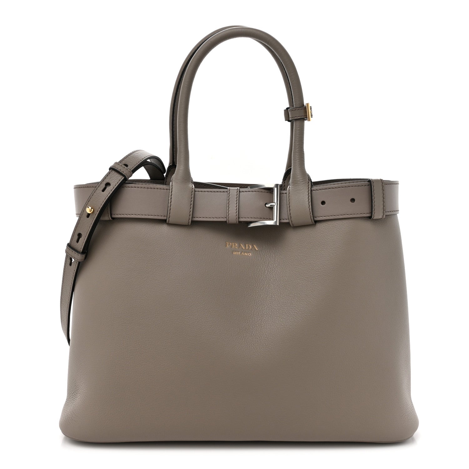 Prada Soft Grain Calfskin Vtello Large Double Belt Tote Argilla 1 of 10