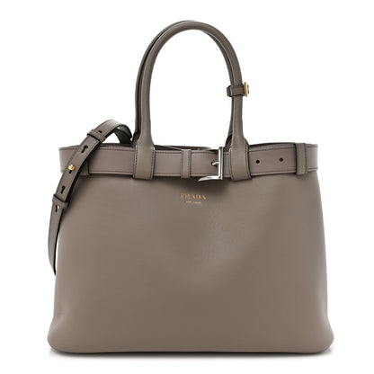 Prada Soft Grain Calfskin Vtello Large Double Belt Tote Argilla 1 of 10