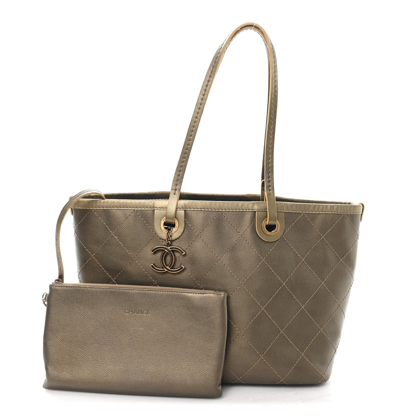 Grained Calfskin Large Shopping Fever Tote Gold