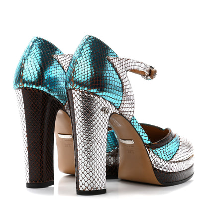 Gucci Metallic Calfskin Embossed Python GG Ankle Strap High Heel Pumps 38.5 Multicolor 4 of 9