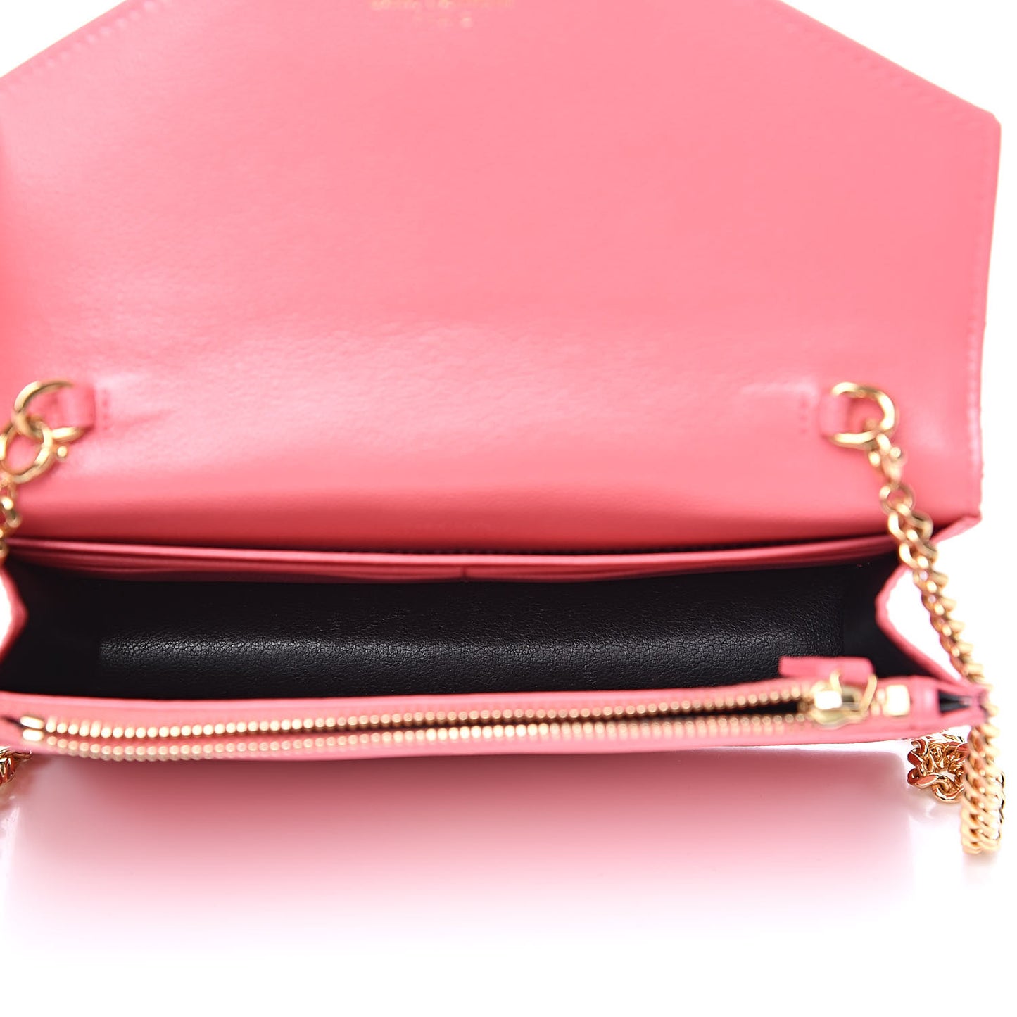 Grain De Poudre Matelasse Chevron Monogram Envelope Chain Wallet Rose Clair